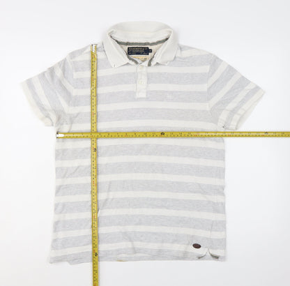 Hammond & Co Men’s Grey Striped Cotton Polo Shirt Medium