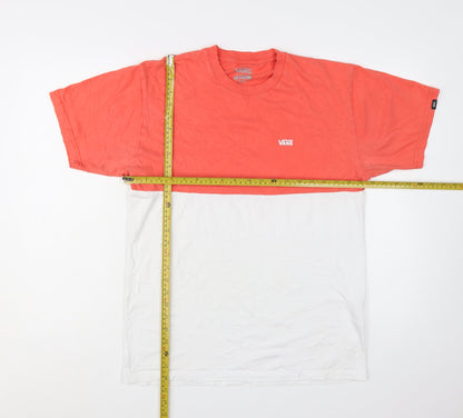 Vans Men's Red and White Colourblock Classic Fit T-Shirt Medium