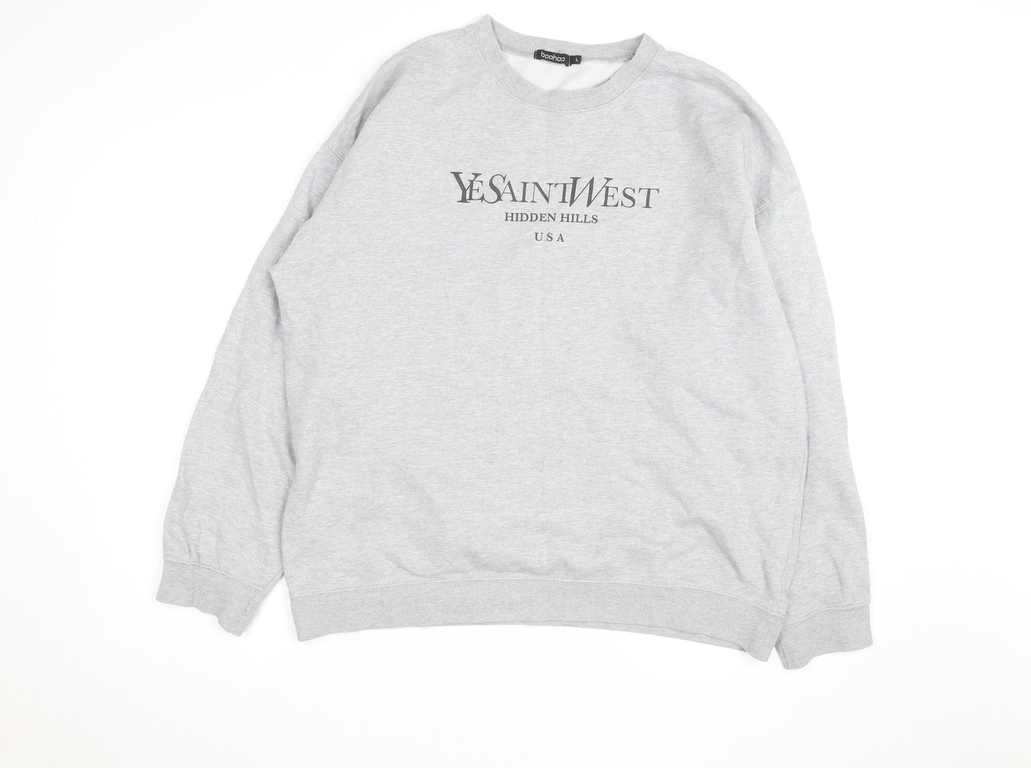 Boohoo Men's Grey L Pullover Crew Neck Logo Sweatshirt