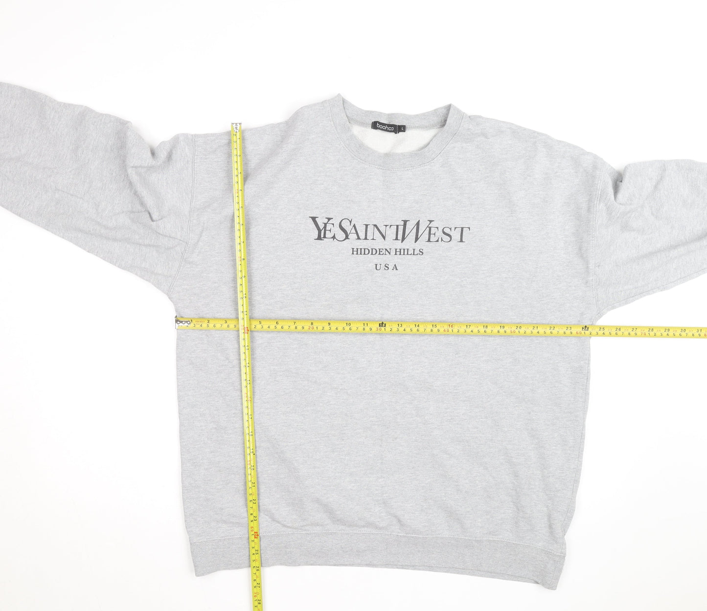 Boohoo Men's Grey L Pullover Crew Neck Logo Sweatshirt