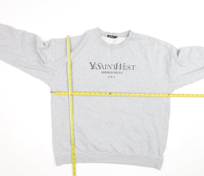 Boohoo Men's Grey L Pullover Crew Neck Logo Sweatshirt