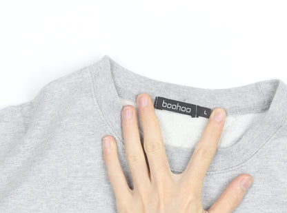 Boohoo Men's Grey L Pullover Crew Neck Logo Sweatshirt