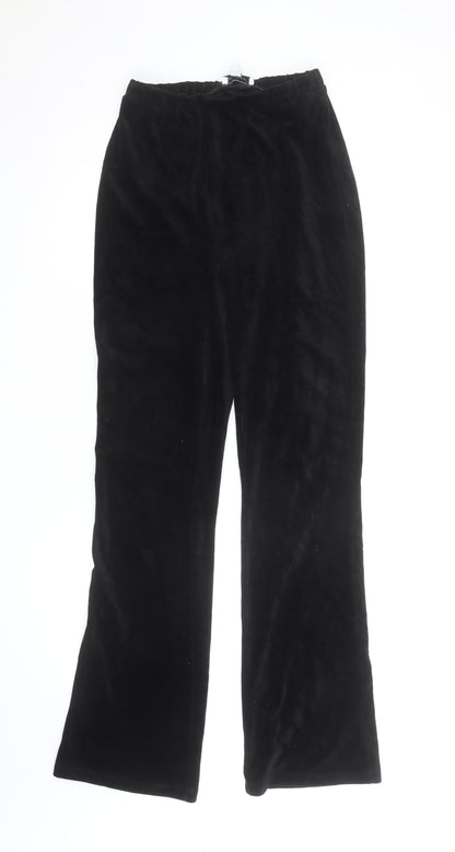Topshop Women Black Velvet Wide-Leg Trousers Size 8