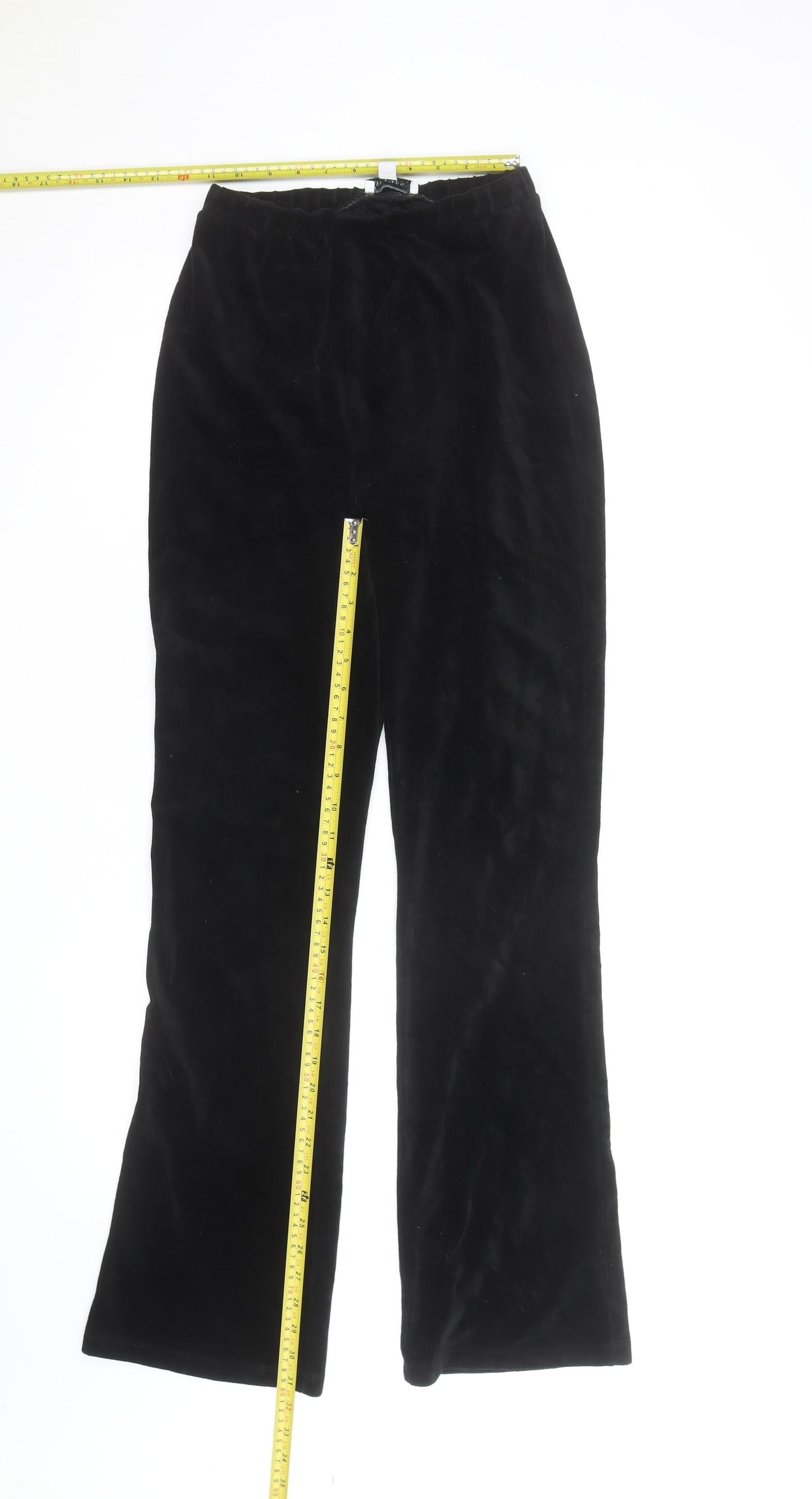 Topshop Women Black Velvet Wide-Leg Trousers Size 8