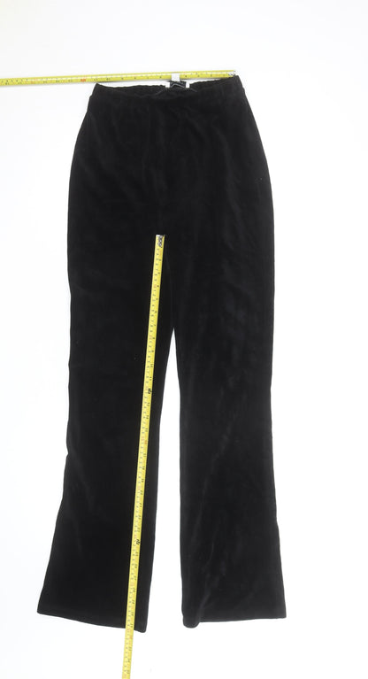 Topshop Women Black Velvet Wide-Leg Trousers Size 8