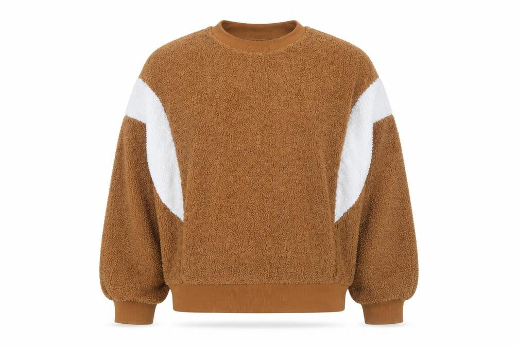 QED London Men's Brown Crew Neck Fleece Jumper M/L Relaxed Fit