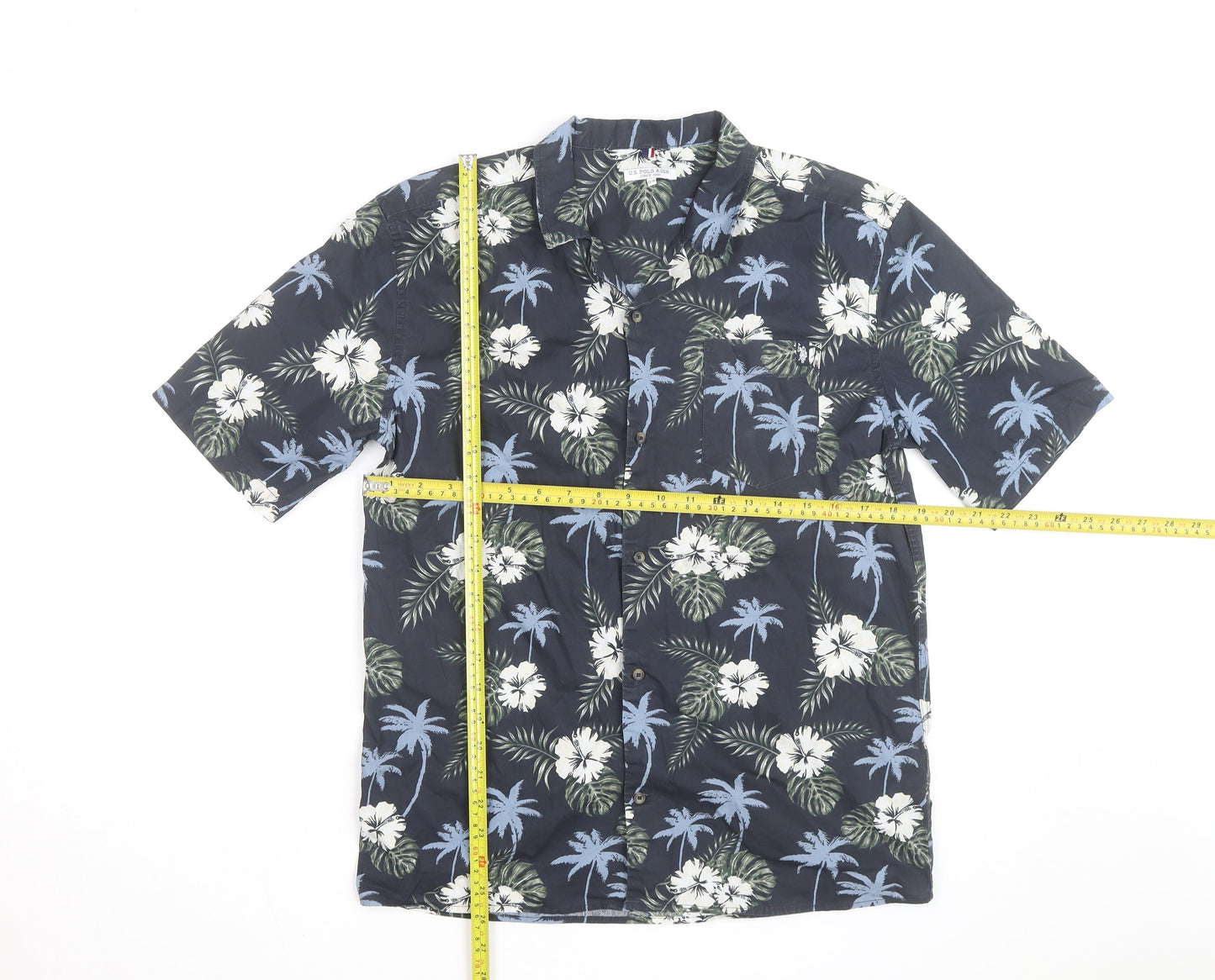 U.S. Polo Assn. Men's Blue Hawaiian Floral Cotton Short Sleeve Shirt Size S