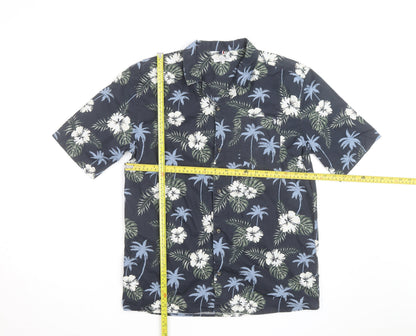 U.S. Polo Assn. Men's Blue Hawaiian Floral Cotton Short Sleeve Shirt Size S