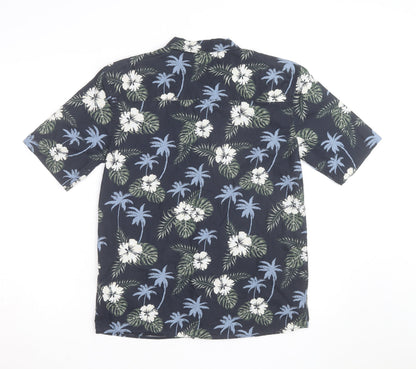 U.S. Polo Assn. Men's Blue Hawaiian Floral Cotton Short Sleeve Shirt Size S