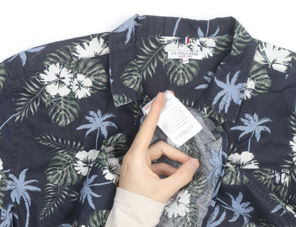 U.S. Polo Assn. Men's Blue Hawaiian Floral Cotton Short Sleeve Shirt Size S