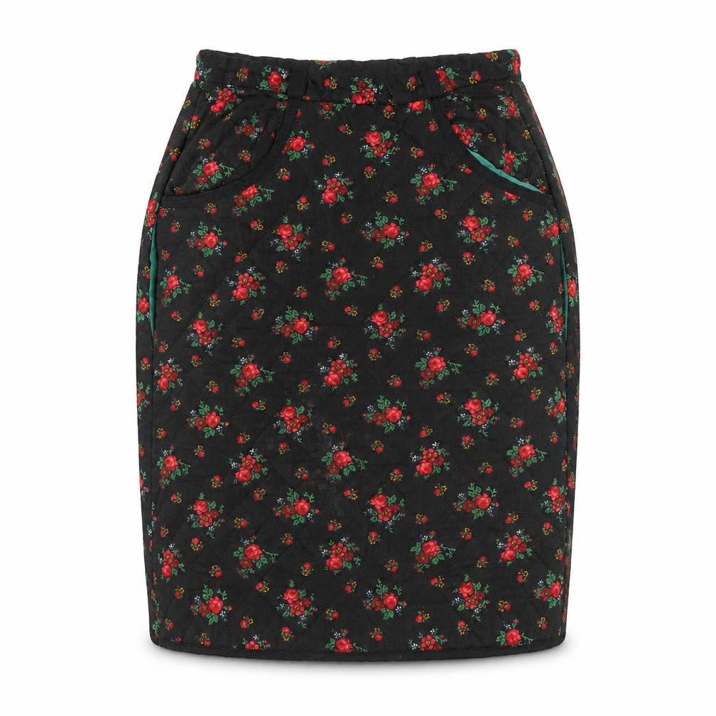 Hellweg Cherie Modell Womens Black Floral Quilted Knee Length Skirt Size 12