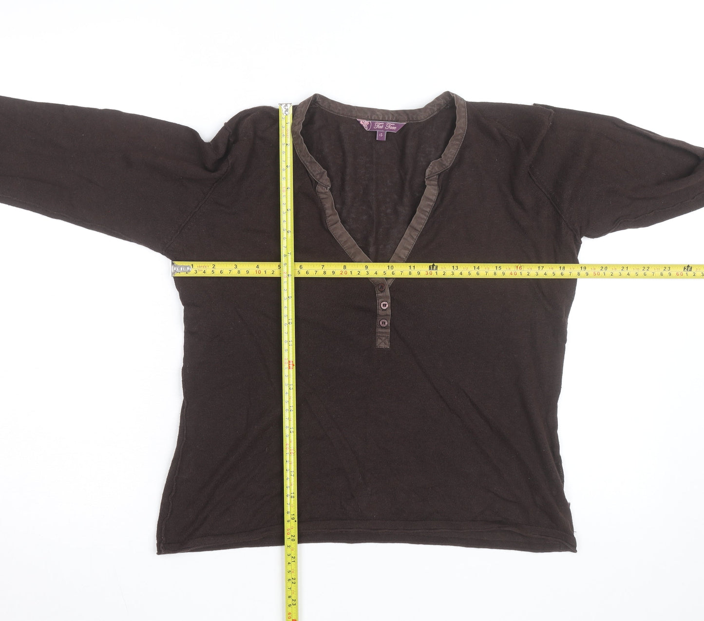 Fat Face Womens Brown Linen Cotton Henley Jumper Size 12