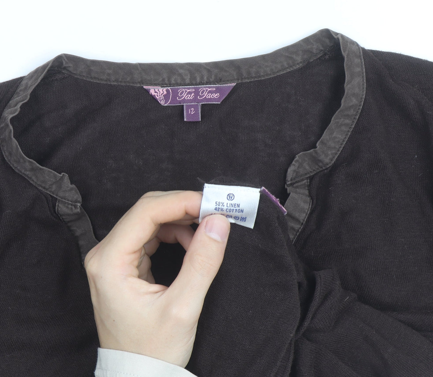 Fat Face Womens Brown Linen Cotton Henley Jumper Size 12