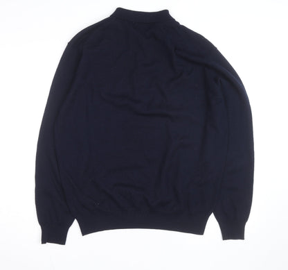 Marks and Spencer Men's Blue Wool Long Sleeve Tailored Fit Polo Shirt XL