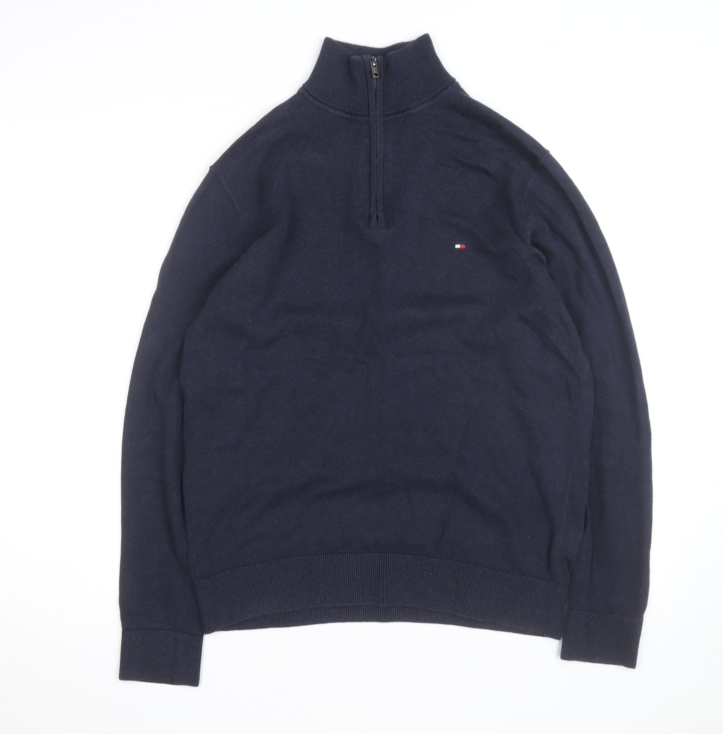 Tommy Hilfiger Men's Blue Cotton Half Zip Jumper Size M