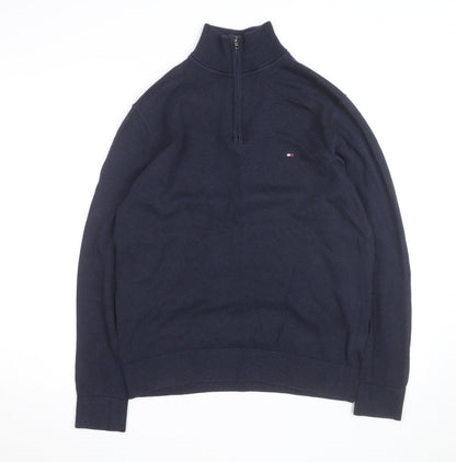 Tommy Hilfiger Men's Blue Cotton Half Zip Jumper Size M