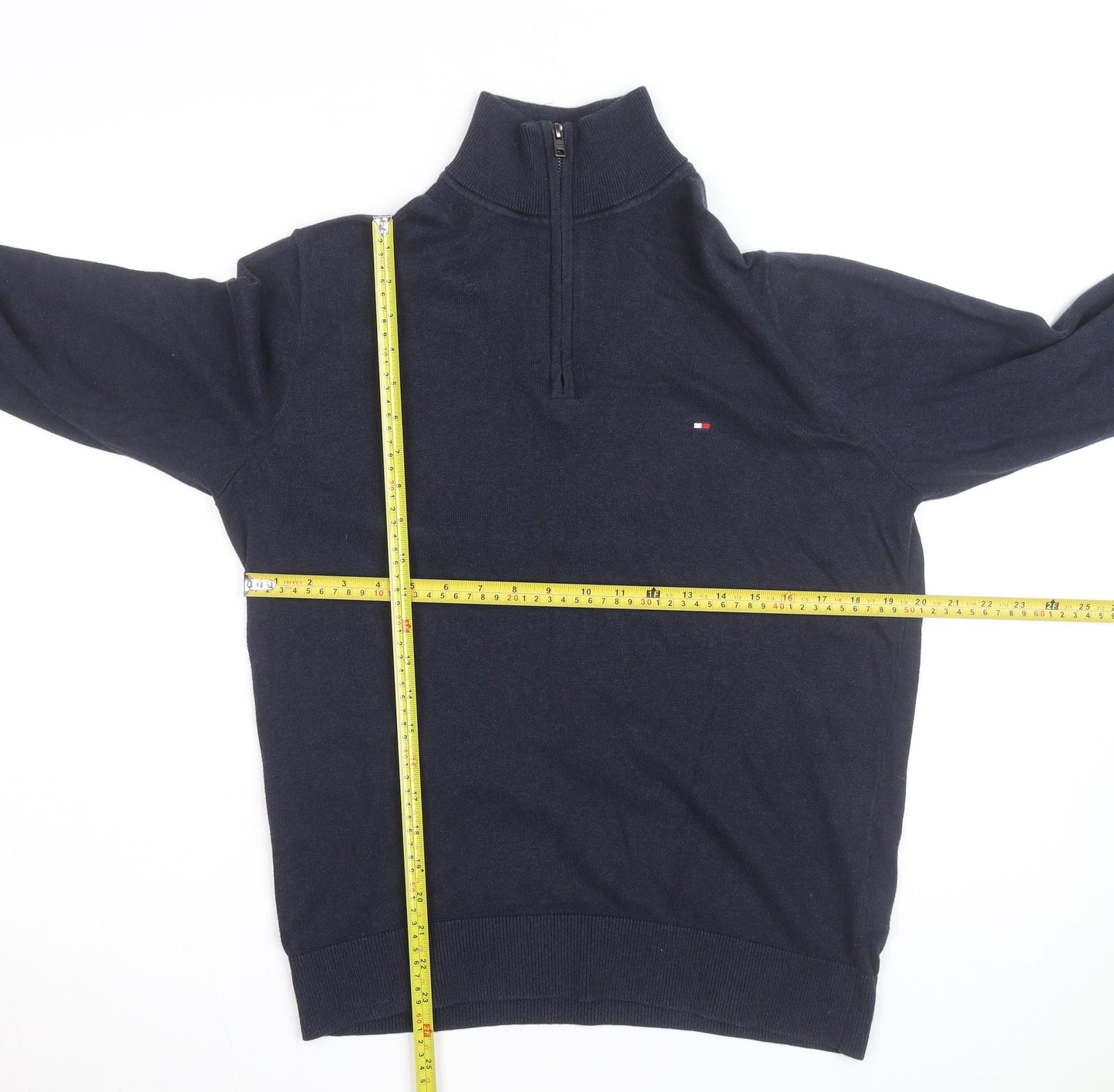 Tommy Hilfiger Men's Blue Cotton Half Zip Jumper Size M
