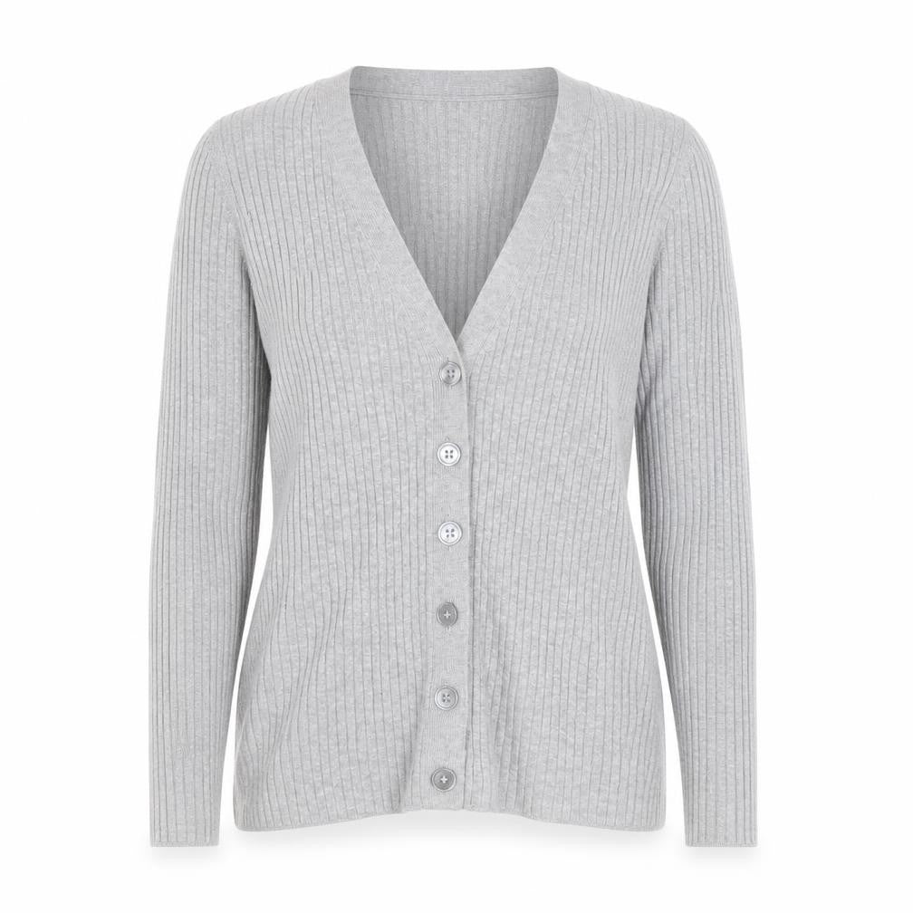 Next Womens Grey V-Neck Ribbed Knit Button Cardigan Size 14