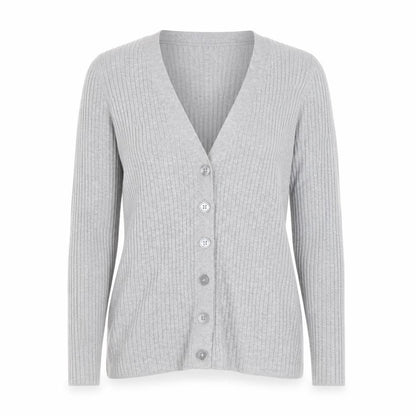 Next Womens Grey V-Neck Ribbed Knit Button Cardigan Size 14