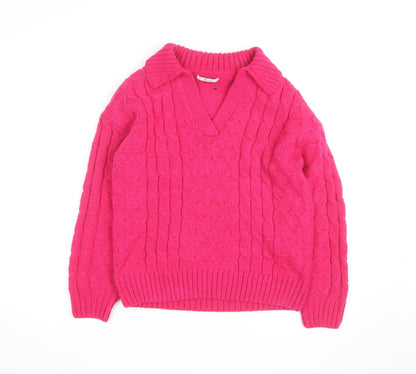 Tu Women’s Pink Cable-Knit V-Neck Pullover Jumper Size 8