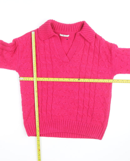 Tu Women’s Pink Cable-Knit V-Neck Pullover Jumper Size 8