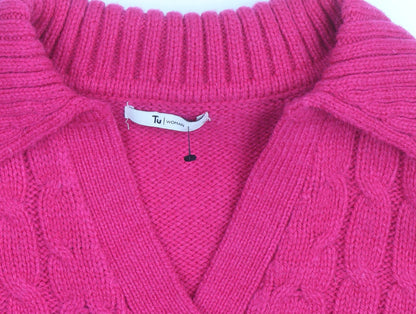 Tu Women’s Pink Cable-Knit V-Neck Pullover Jumper Size 8