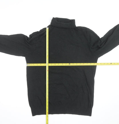 H&M Men's Black Roll Neck Cotton Knit Jumper Size M