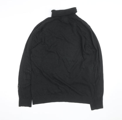 H&M Men's Black Roll Neck Cotton Knit Jumper Size M