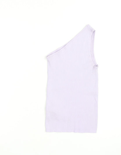 MNG Women Purple One Shoulder Ribbed Knit Tank Top Size S