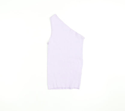 MNG Women Purple One Shoulder Ribbed Knit Tank Top Size S