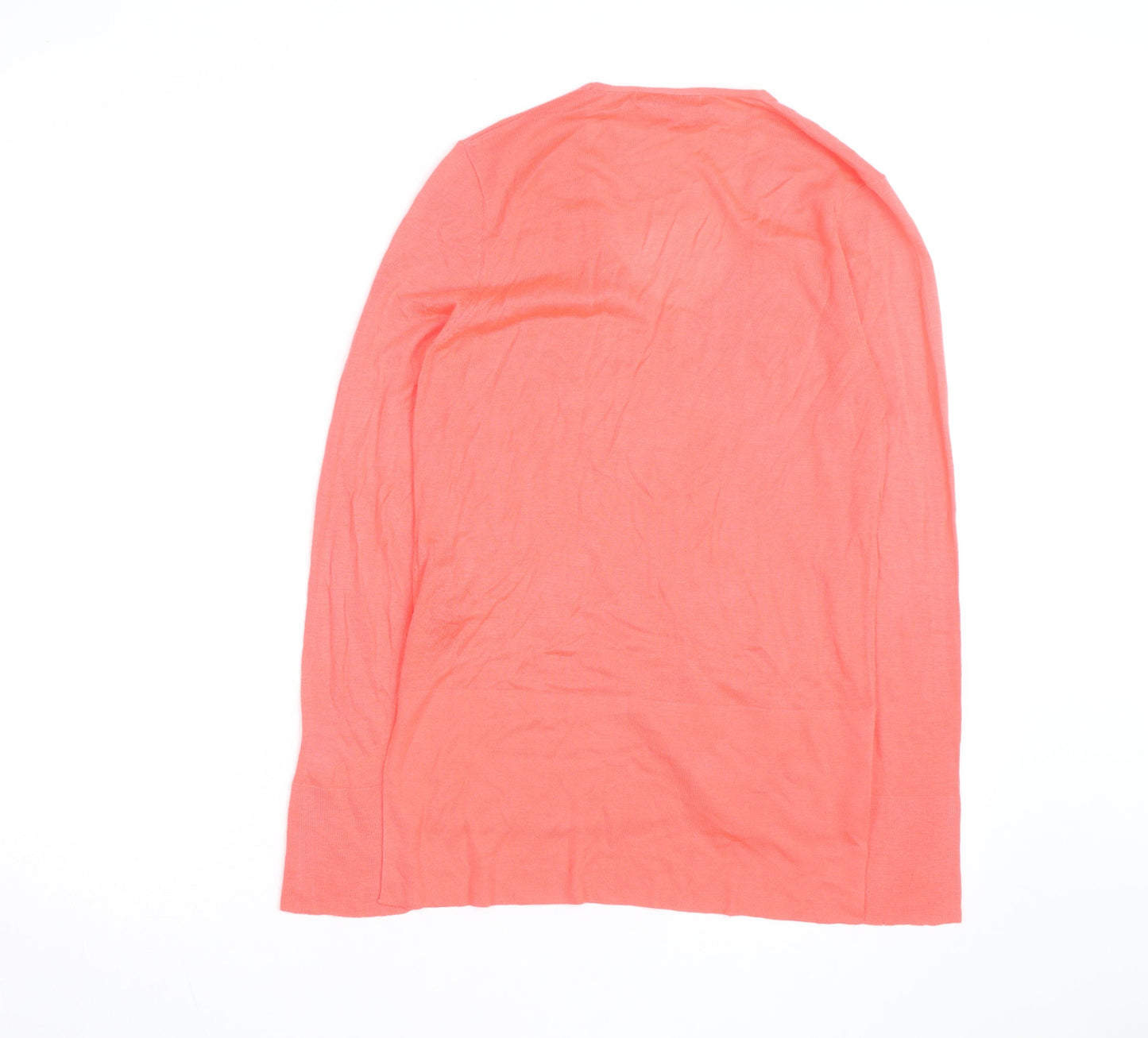 Zara Women Coral V-Neck Lightweight Long Sleeve Pullover Jumper XS
