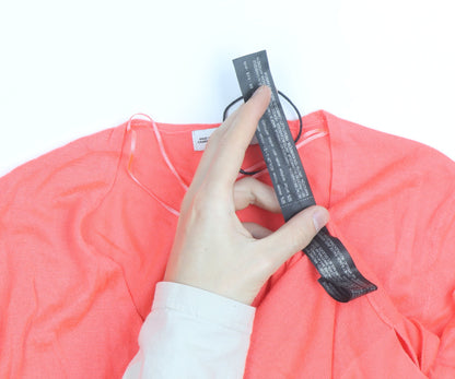 Zara Women Coral V-Neck Lightweight Long Sleeve Pullover Jumper XS