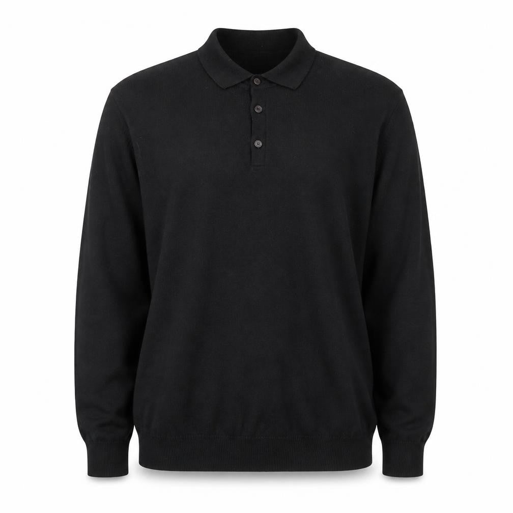 Marks and Spencer Mens Black Merino Wool Long Sleeve Polo XL Classic Fit