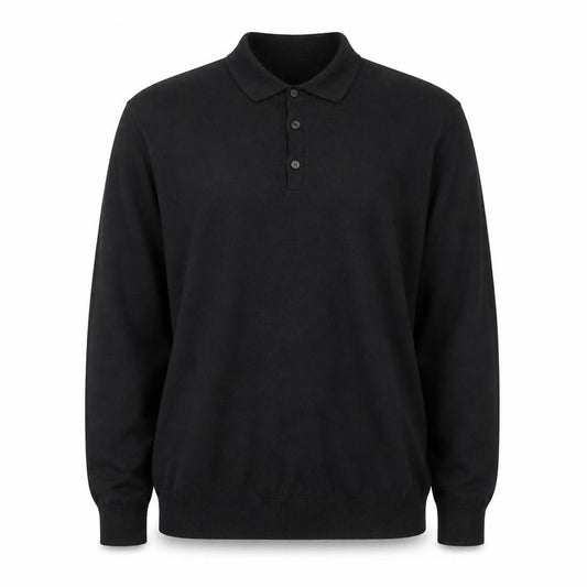 Marks and Spencer Mens Black Merino Wool Long Sleeve Polo XL Classic Fit