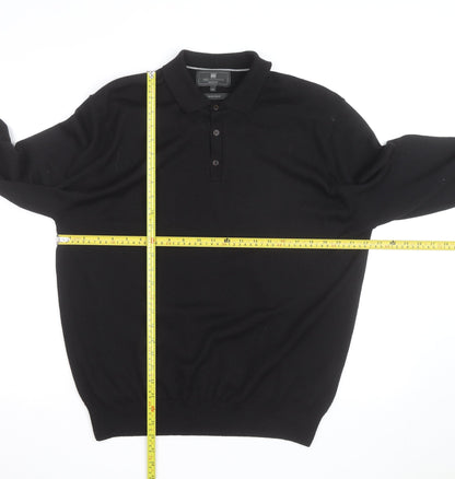 Marks and Spencer Mens Black Merino Wool Long Sleeve Polo XL Classic Fit