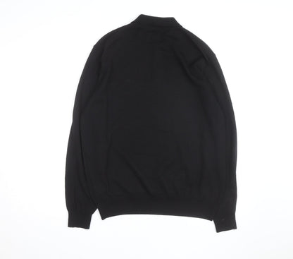 Marks and Spencer Mens Black Merino Wool Long Sleeve Polo XL Classic Fit