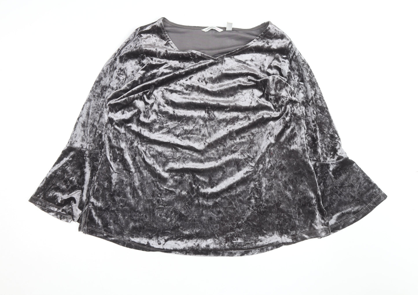 Isaac Mizrahi Live Women's Grey Velvet V-Neck Bell Sleeve 2XL Blouse