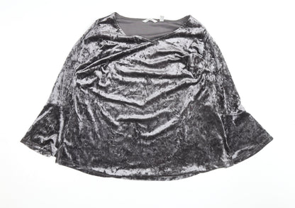 Isaac Mizrahi Live Women's Grey Velvet V-Neck Bell Sleeve 2XL Blouse