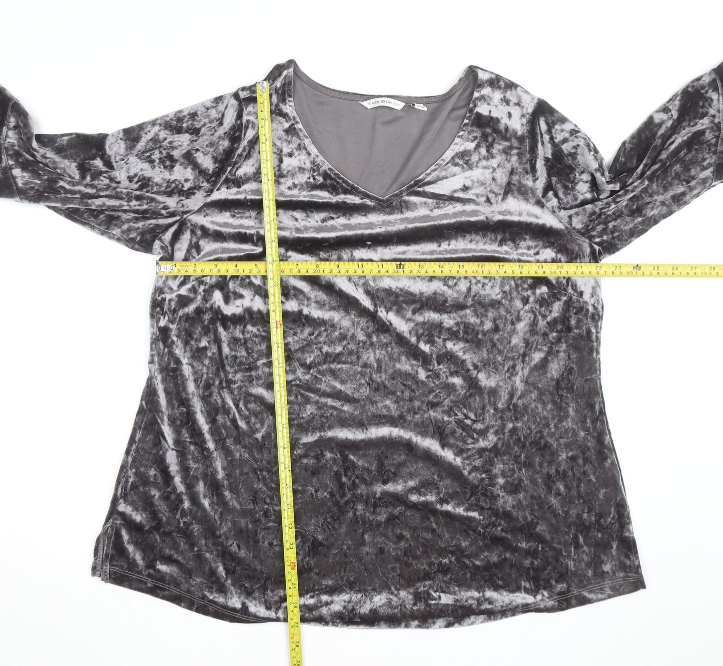 Isaac Mizrahi Live Women's Grey Velvet V-Neck Bell Sleeve 2XL Blouse