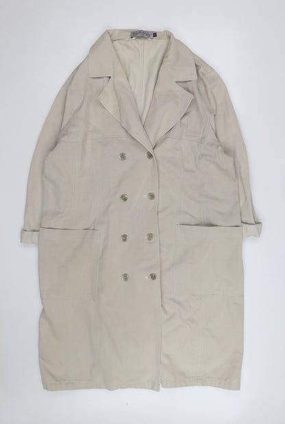 Inchino Women's Beige Long Trench Coat Size M Classic Cotton