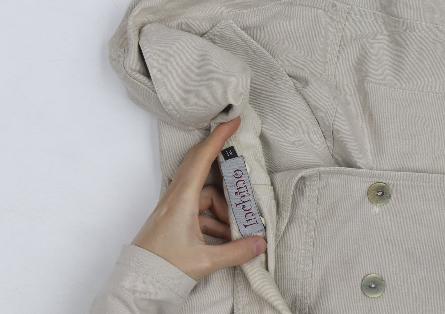 Inchino Women’s Beige Long Trench Coat M Cotton Buttoned