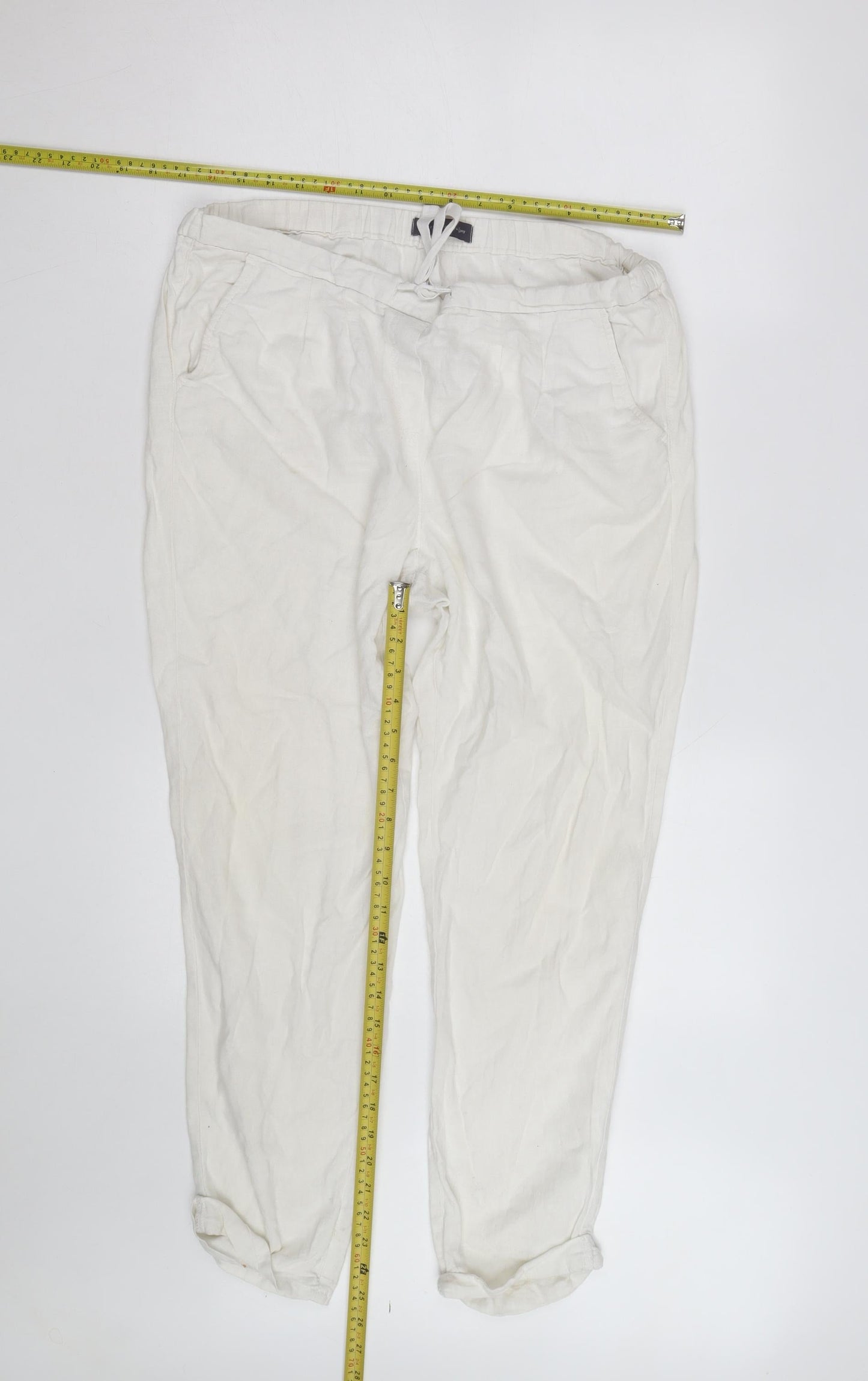Marks and Spencer Women Ivory Linen Jogger Trousers Size 14