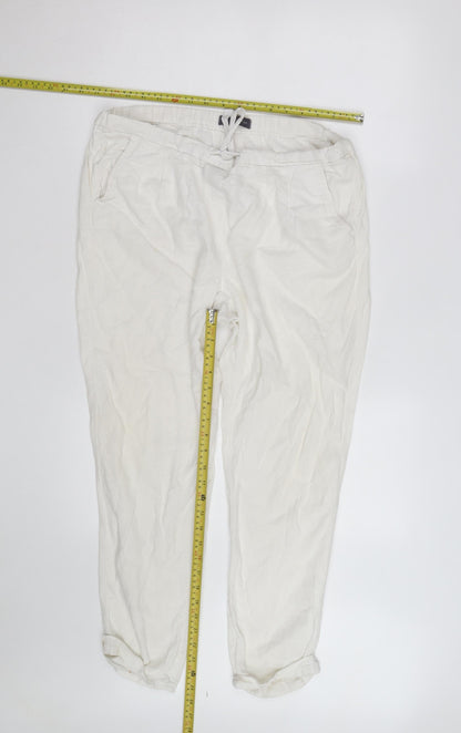 Marks and Spencer Women Ivory Linen Jogger Trousers Size 14