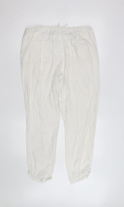 Marks and Spencer Women Ivory Linen Jogger Trousers Size 14