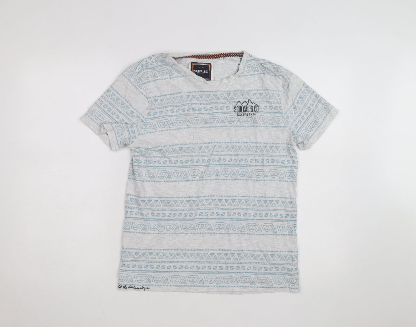 SoulCal & Co Men's Grey Aztec Print Crew Neck Short Sleeve T-Shirt M
