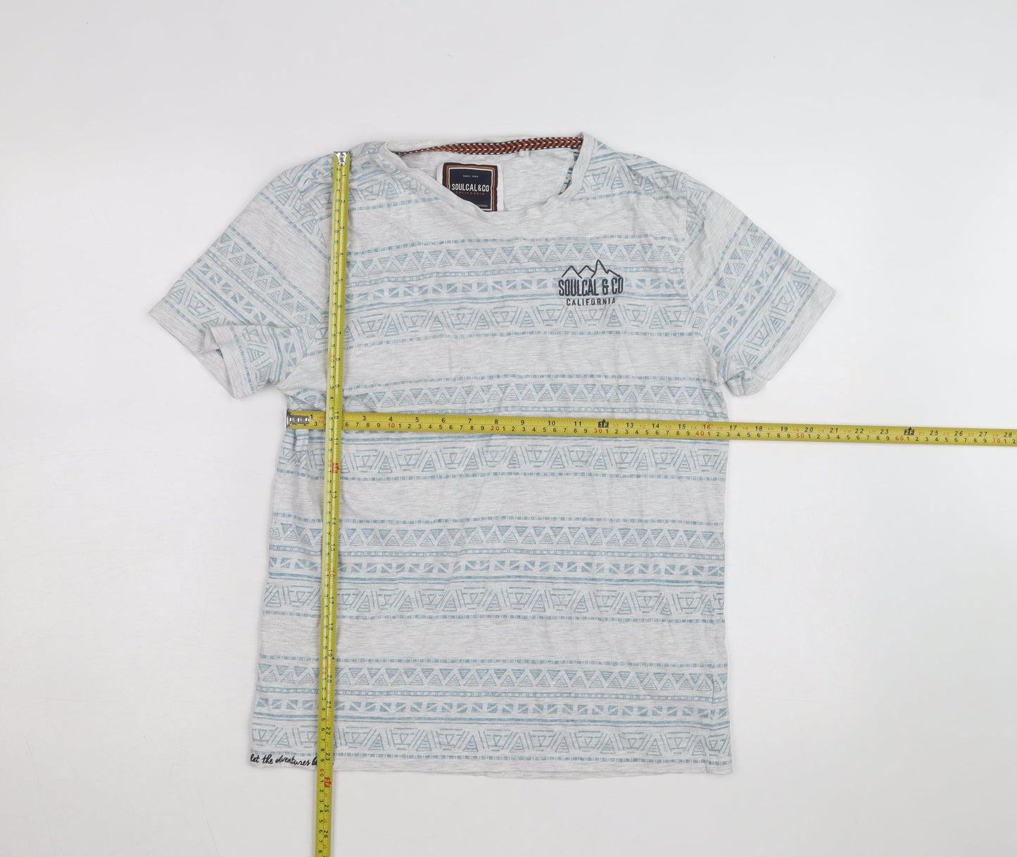 SoulCal & Co Men's Grey Aztec Print Crew Neck Short Sleeve T-Shirt M
