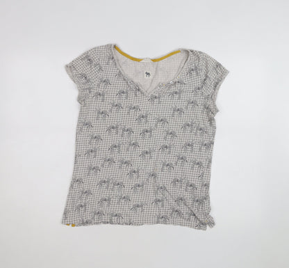 White Stuff Women's Grey Zebra Print Cotton V-Neck T-Shirt Size 12