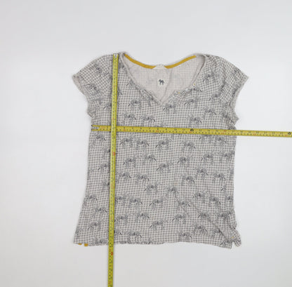White Stuff Women's Grey Zebra Print Cotton V-Neck T-Shirt Size 12