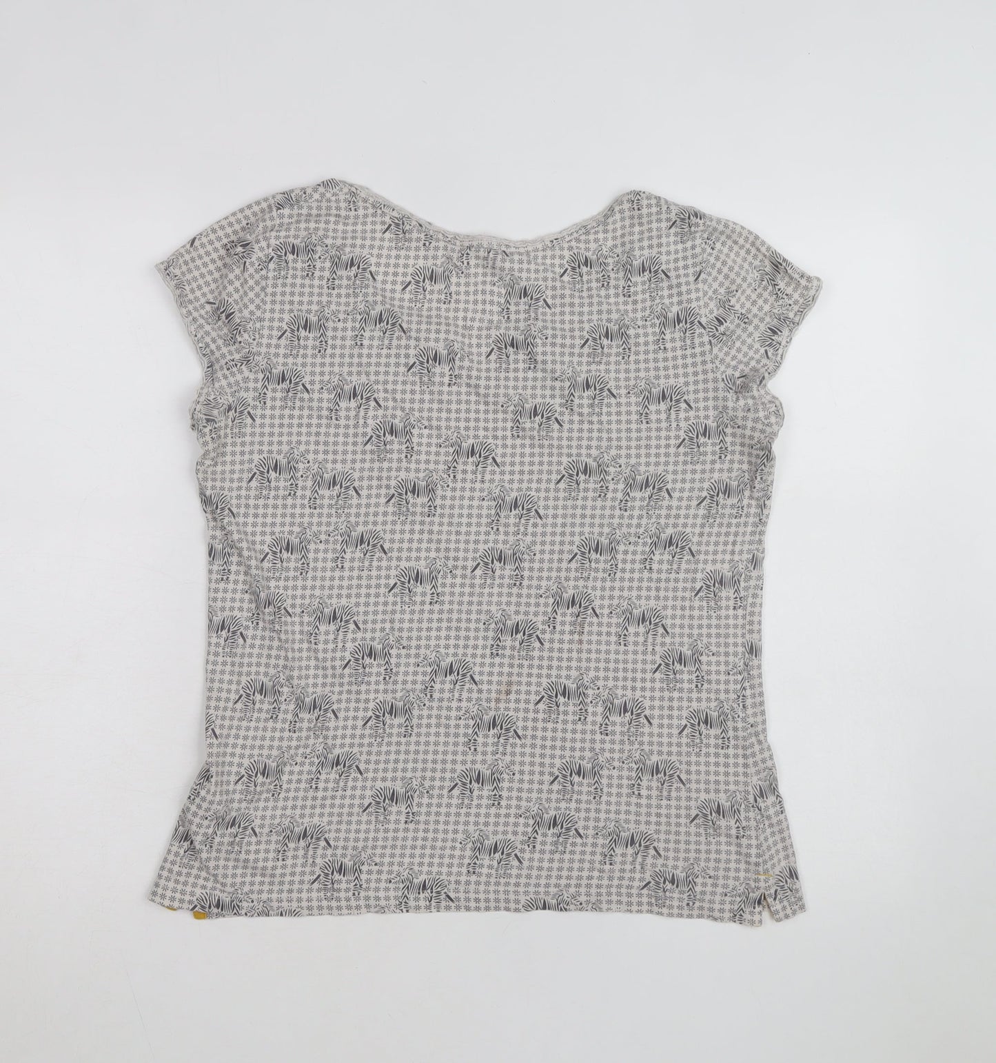 White Stuff Women's Grey Zebra Print Cotton V-Neck T-Shirt Size 12