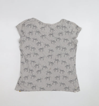 White Stuff Women's Grey Zebra Print Cotton V-Neck T-Shirt Size 12